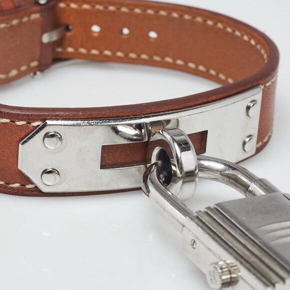 Hermes Gold Swift Leather Stainless Steel Kelly PM Quartz Watch KE1.210 - Picture 3 of 10